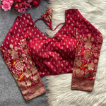 Banarasi Brocade Ready-Made Full Stitched Designer Blouse for Women - Elbow Sleeves with Zari Bird Weaving