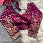 Banarasi Brocade Ready-Made Full Stitched Designer Blouse for Women - Elbow Sleeves with Zari Bird Weaving