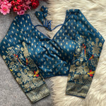 Banarasi Brocade Ready-Made Full Stitched Designer Blouse for Women - Elbow Sleeves with Zari Bird Weaving