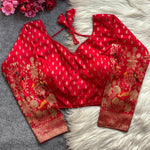 Banarasi Brocade Ready-Made Full Stitched Designer Blouse for Women - Elbow Sleeves with Zari Bird Weaving