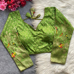 Banarasi Brocade Ready-Made Full Stitched Designer Blouse for Women - Elbow Sleeves with Zari Bird Weaving