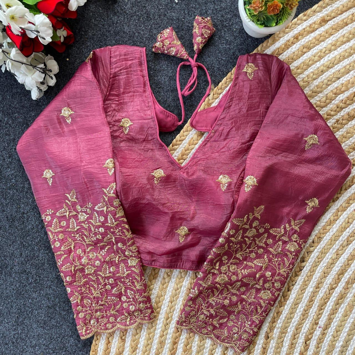 Embroidered Readymade Saree Blouse for Women – Fully Stitched Designer Blouse with Golden Thread Work | Festive & Wedding Wear