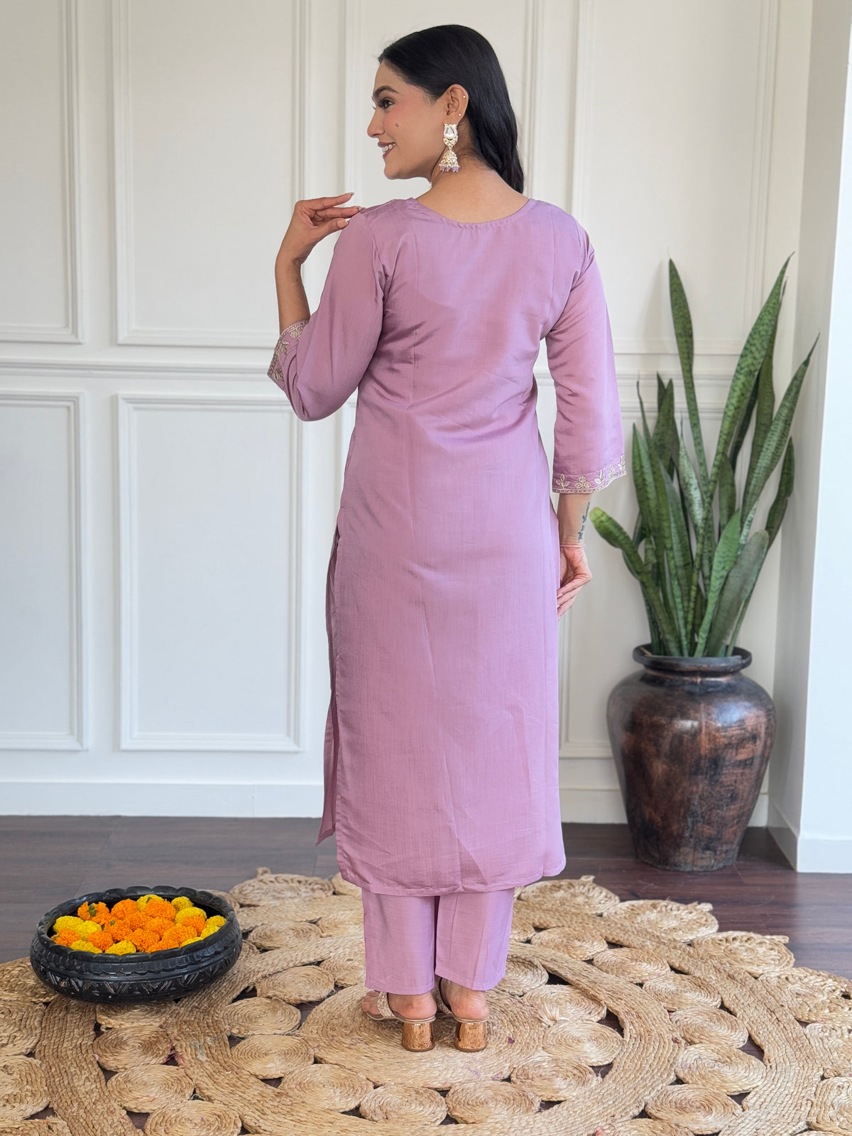 Luxurious Lavender Embroidered Chanderi Silk Suit Set with Jacquard Butti Dupatta