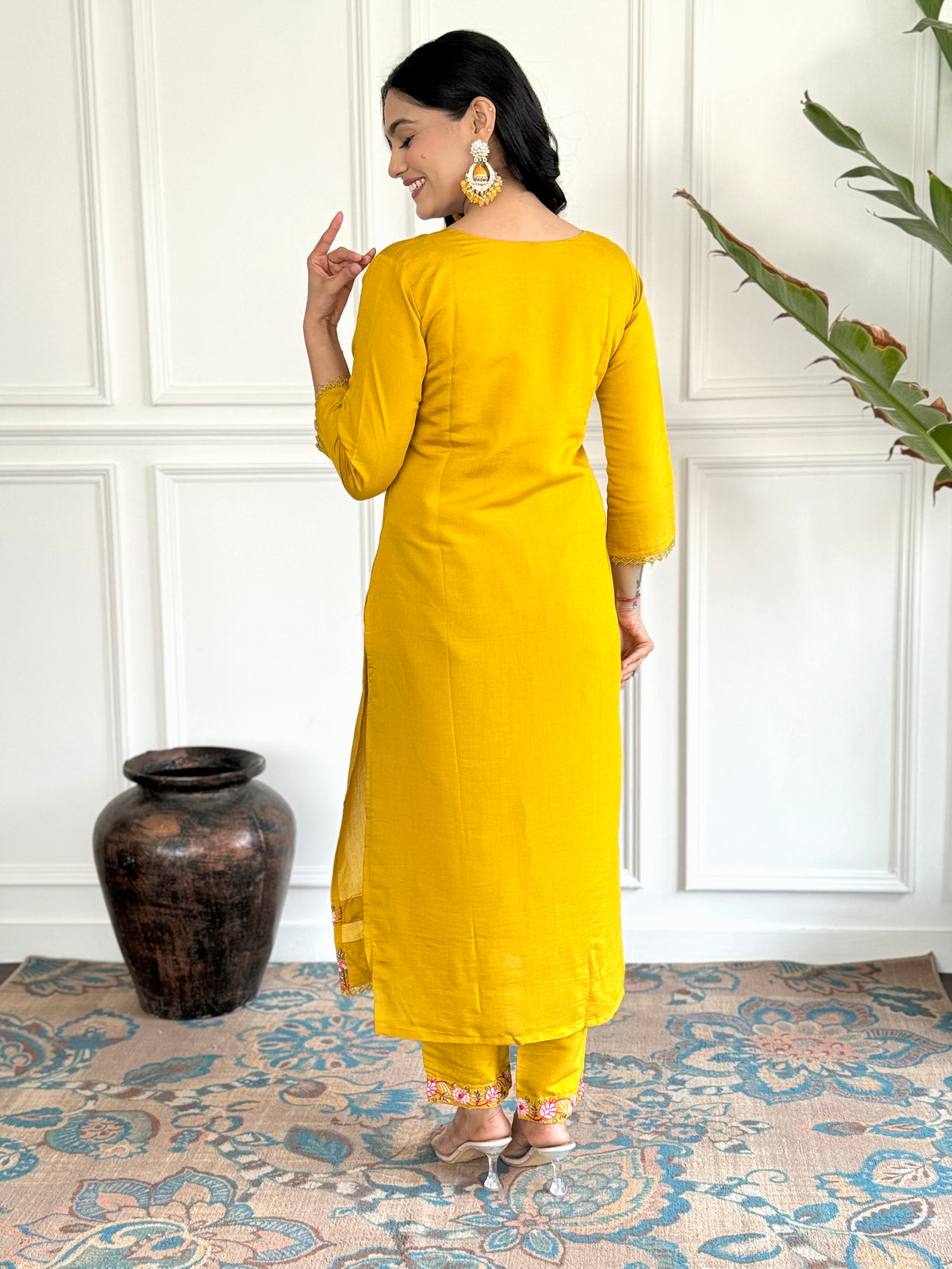 Sunshine Yellow Embroidered Chanderi Silk Kurta Set with Printed Jacquard Butti Dupatta