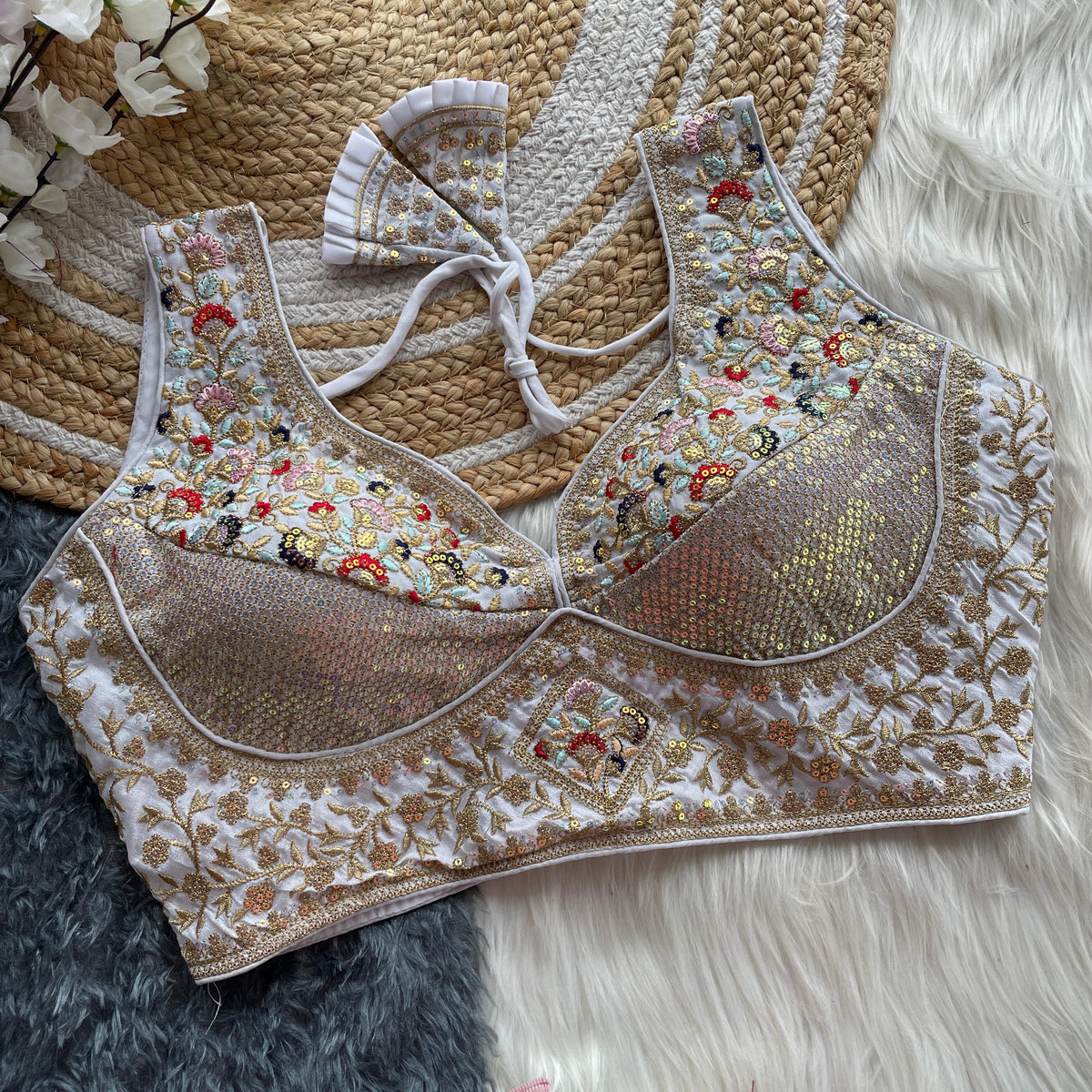 Premium Embroidered Designer Blouse – Ready-Made, Fully Stitched with Sequin & Thread Work