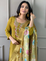 Elegant Mustard Embroidered Chanderi Silk and Jacquard Butti Dupatta Set