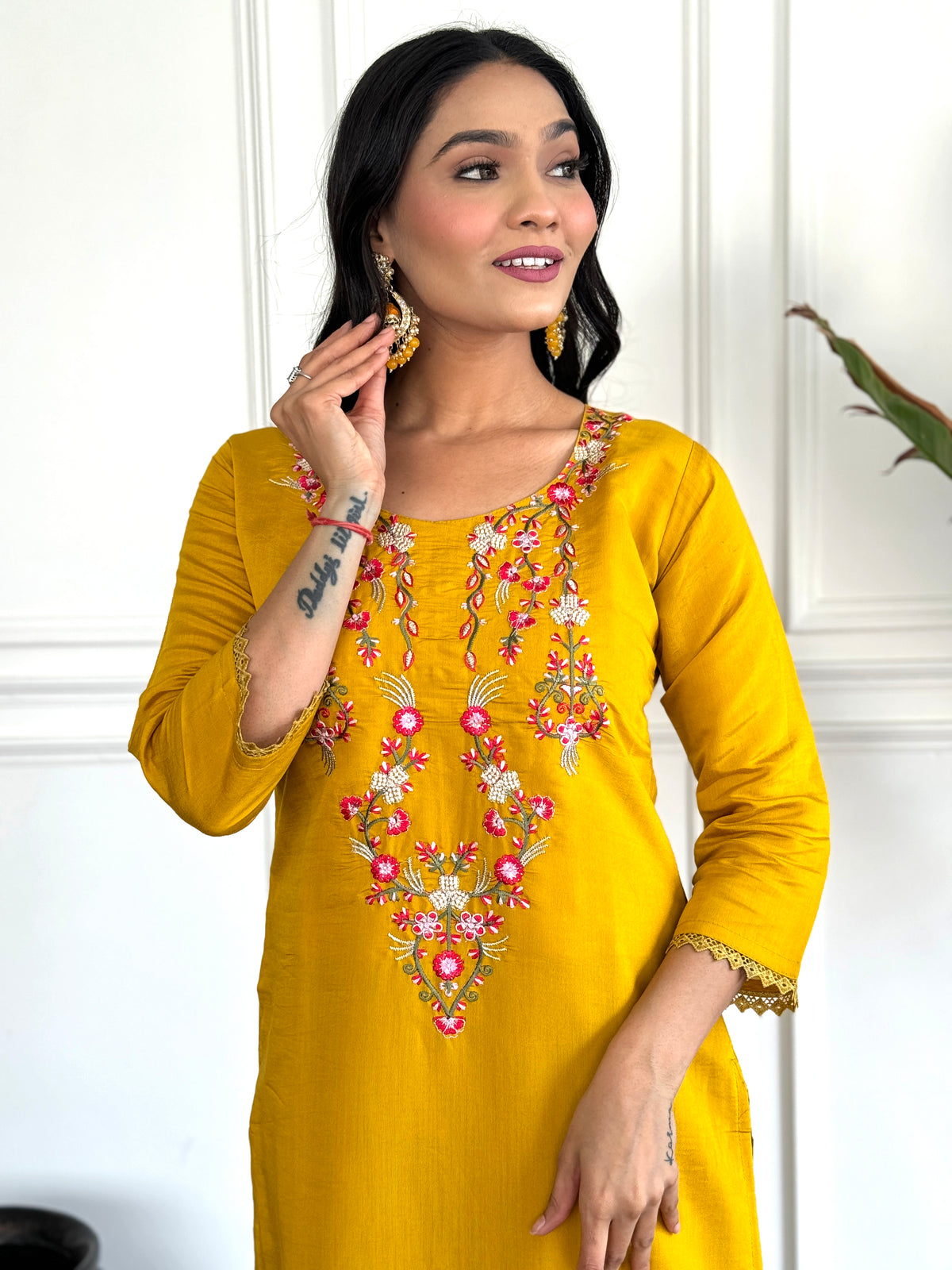 Sunshine Yellow Embroidered Chanderi Silk Kurta Set with Printed Jacquard Butti Dupatta