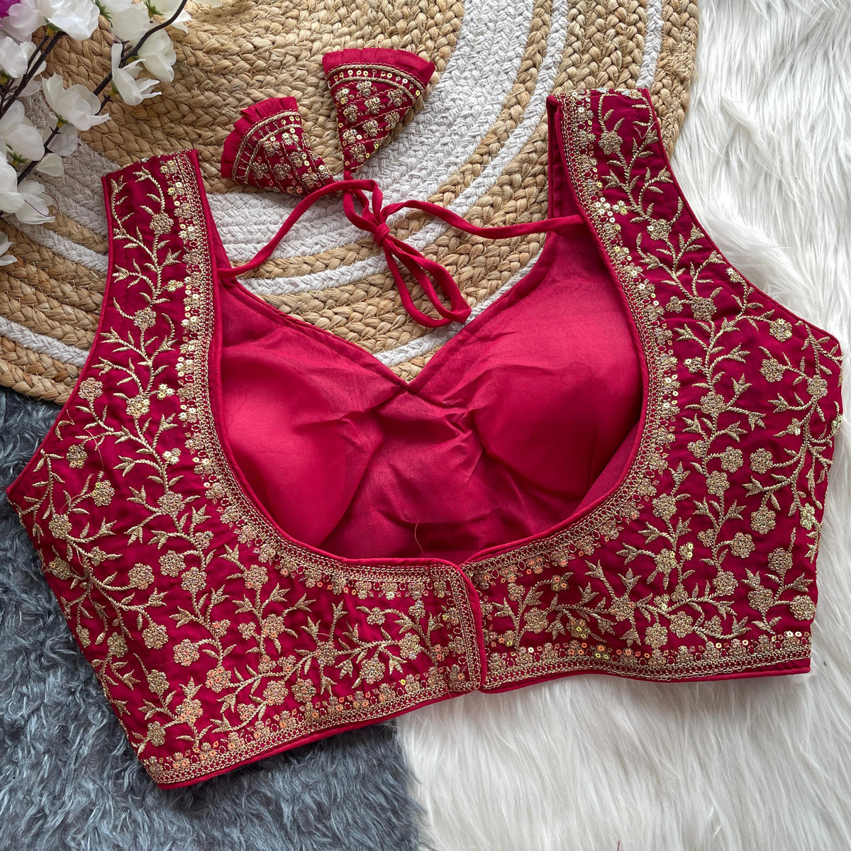 Premium Embroidered Designer Blouse – Ready-Made, Fully Stitched with Sequin & Thread Work