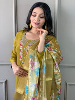 Elegant Mustard Embroidered Chanderi Silk and Jacquard Butti Dupatta Set