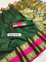 Green Soft Silk Saree with Golden Zari Weaving and Rich Pallu