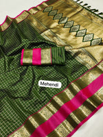 Mehendi Soft Silk Saree with Golden Zari Weaving and Rich Pallu