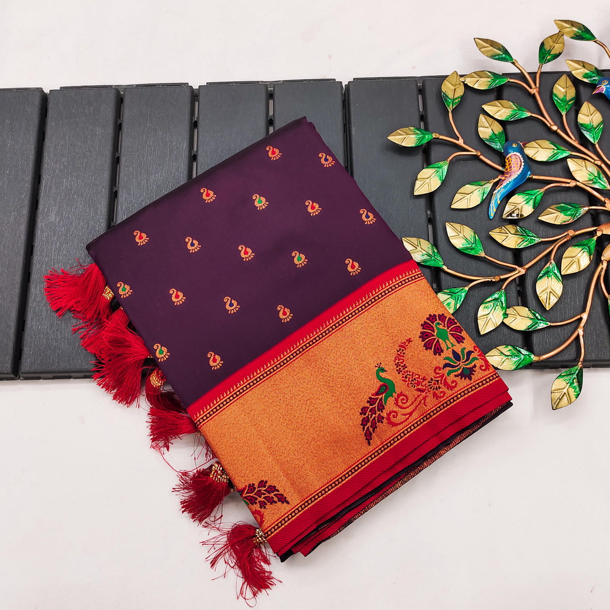 Purple Wine Soft Pethani Silk Saree with Exquisite Meenakari Weaving Saree For Women