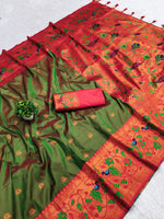 Majestic Mehendi Green Soft Pethani Silk Saree with Rich Meenakari Weaving Saree For Women