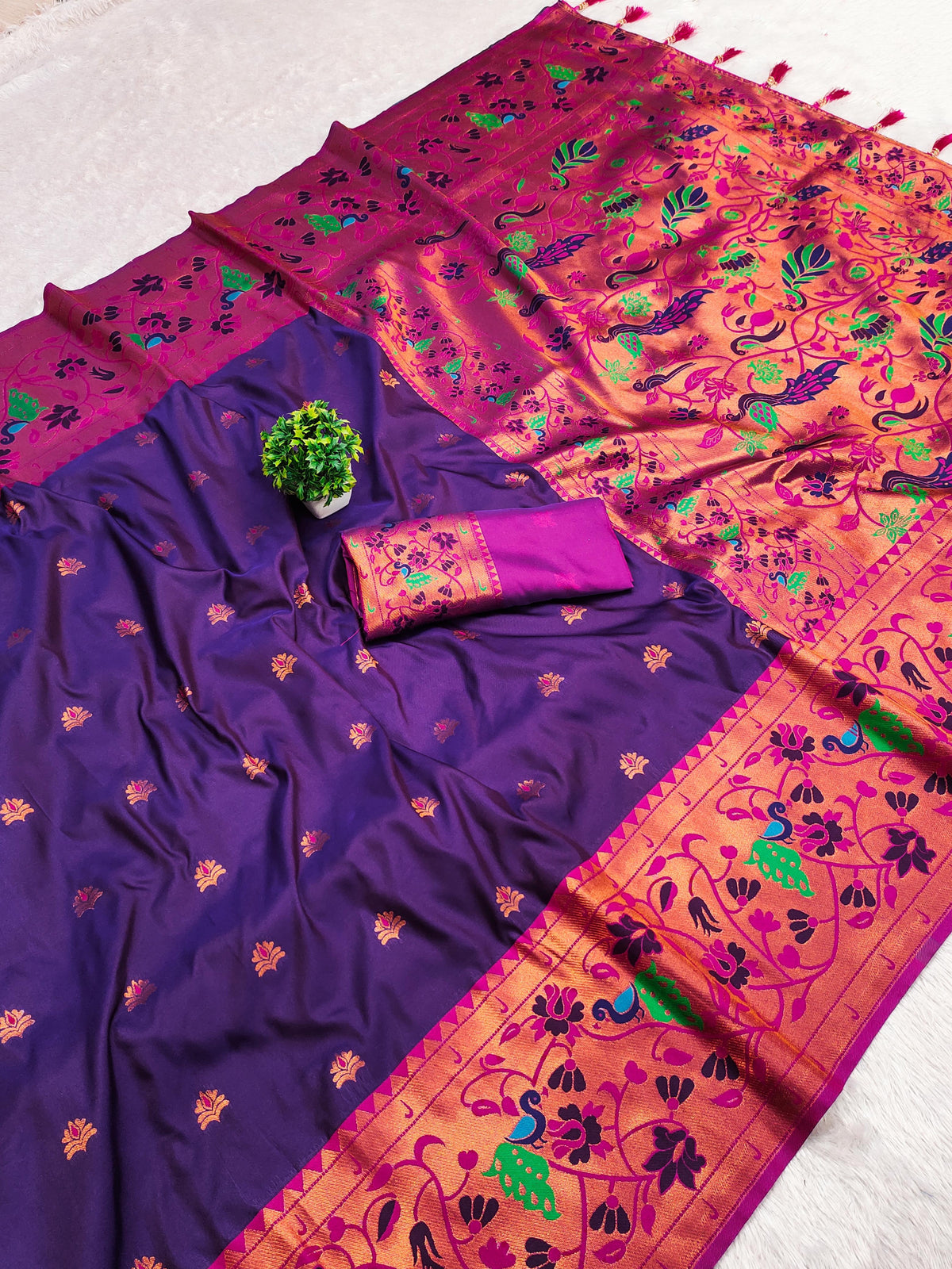 Regal Purple Soft Pethani Silk Saree with Exquisite Meenakari Weaving Saree For Women
