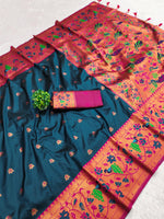 Majestic Morpich (Peacock Blue-Green) Soft Pethani Silk Saree with Exquisite Meenakari Weaving Saree For Women