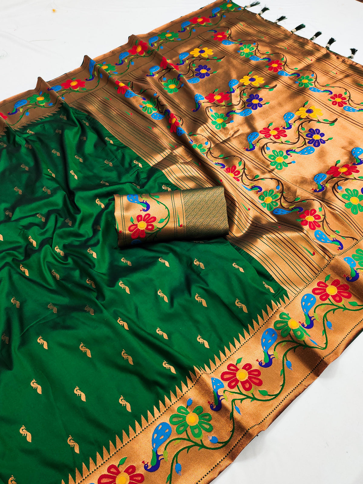 Regal Green and Gold Soft Pethani Silk Saree Saree For Women
