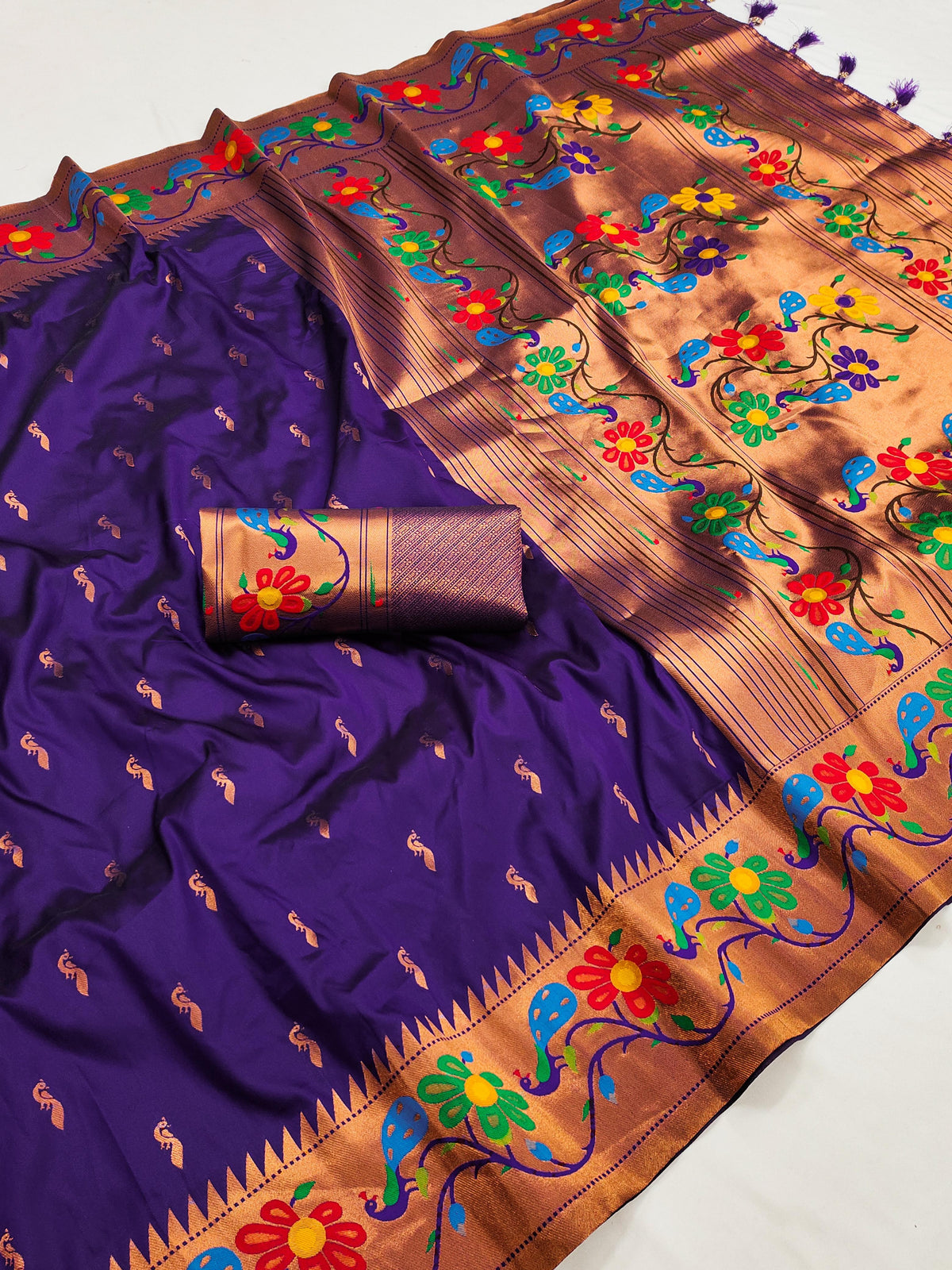 Majestic Purple and Gold Soft Pethani Silk Saree For Women