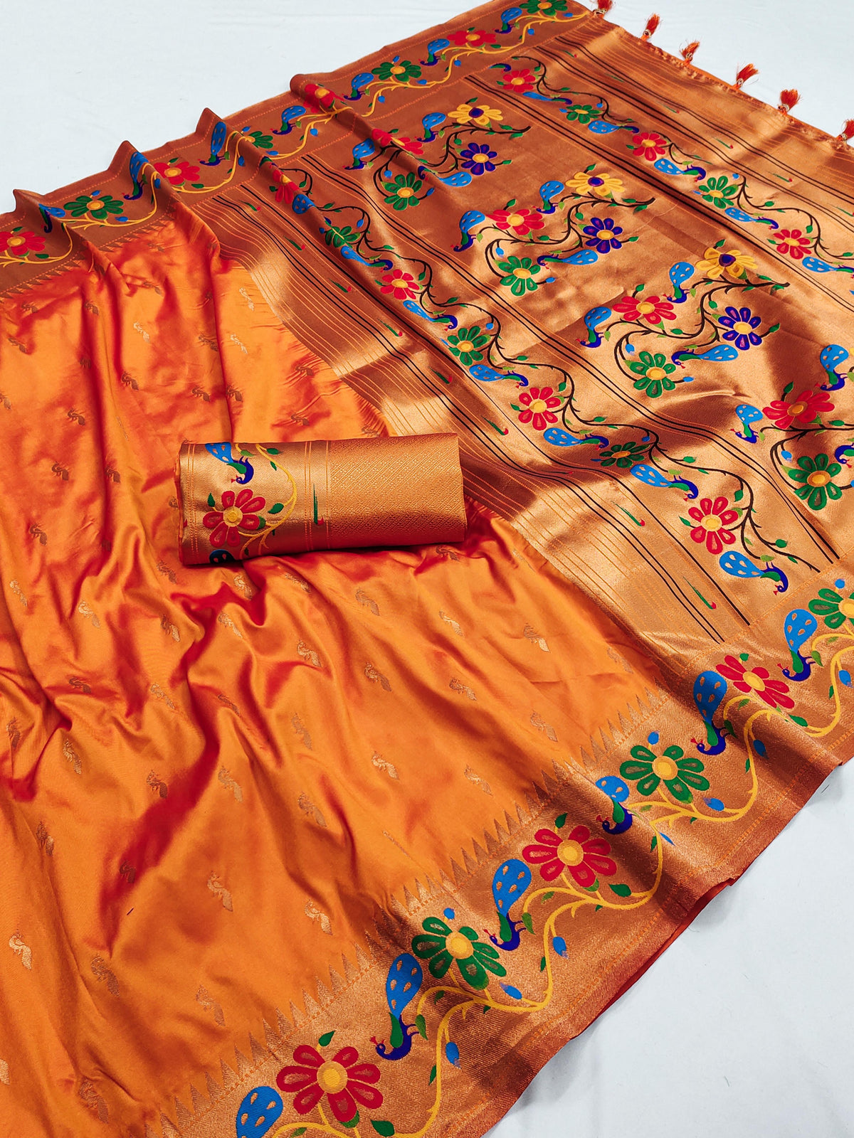 Orange Yellow Soft Pethani Silk Grand Occasion Saree For Women