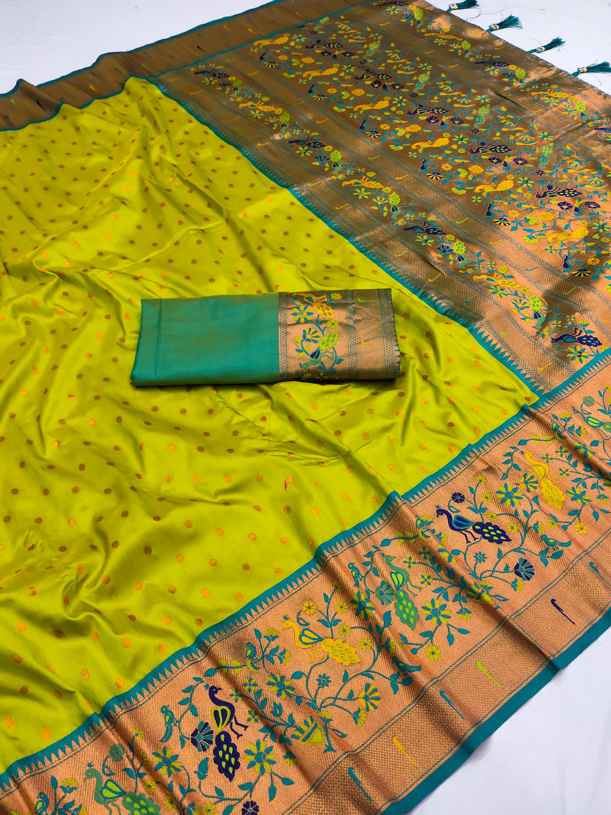 Graceful Parrot Green Paithani Soft Silk SareeFor Women