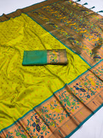Graceful Parrot Green Paithani Soft Silk SareeFor Women