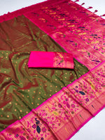 Majestic Mehendi Green Paithani Soft Silk with tessels Saree for women