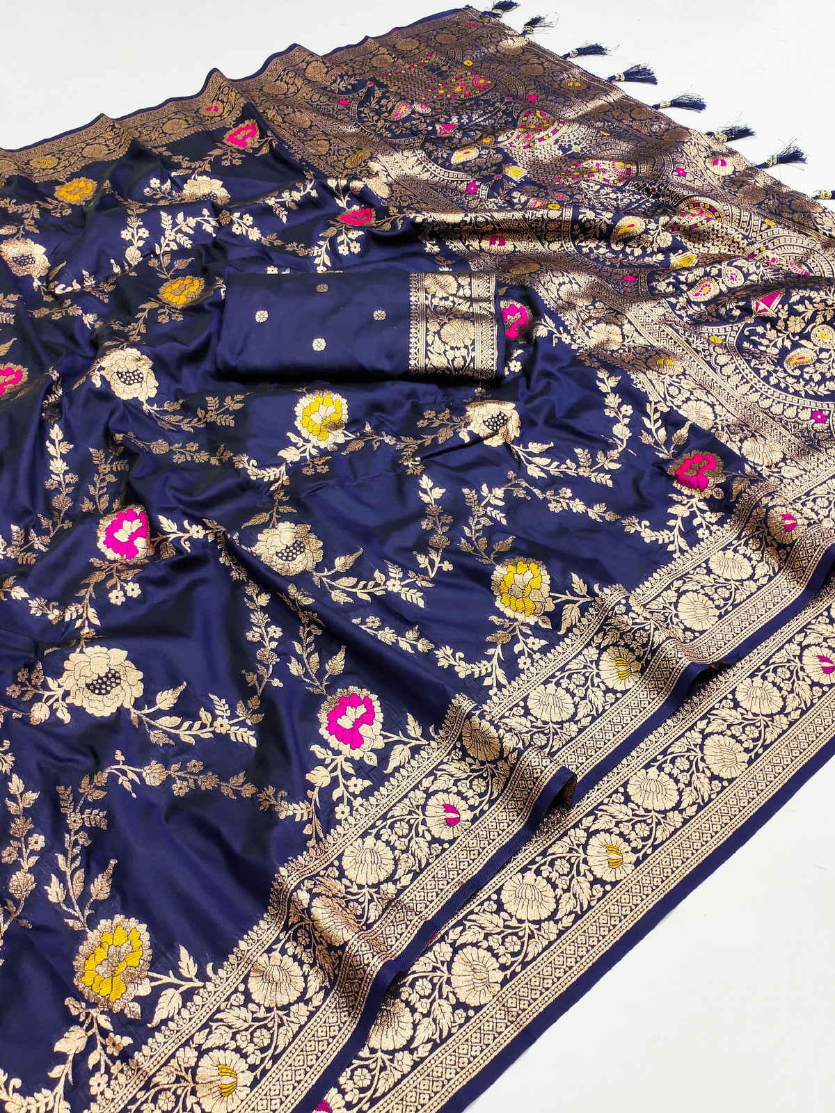 Royal Blue Banarasi Soft Silk Saree with Golden Zari Weaving