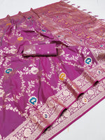 Graceful Pink Banarasi zari weaving Soft Silk Saree For Women