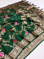 Elegant Green Banarasi Soft Silk Saree with Golden Zari Weaving Saree