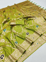 Exquisite Parrot Green Banarasi Soft Silk with Golden Zari and Weaving Saree