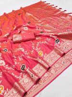 Peach Banarasi Soft Silk with Golden ZariMeenakari Weaving Saree