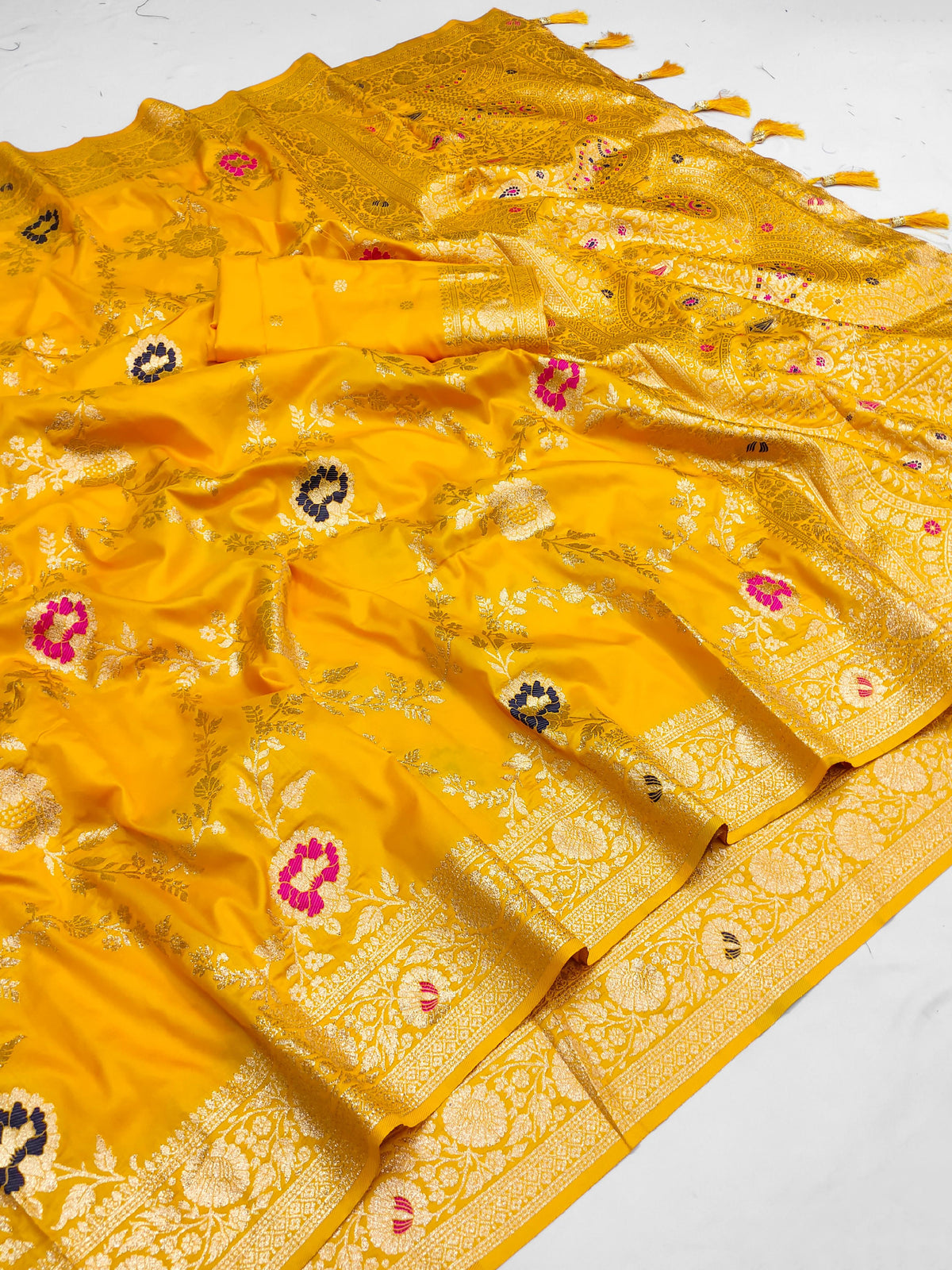 Luxurious Yellow Banarasi Soft Silk Saree For Women