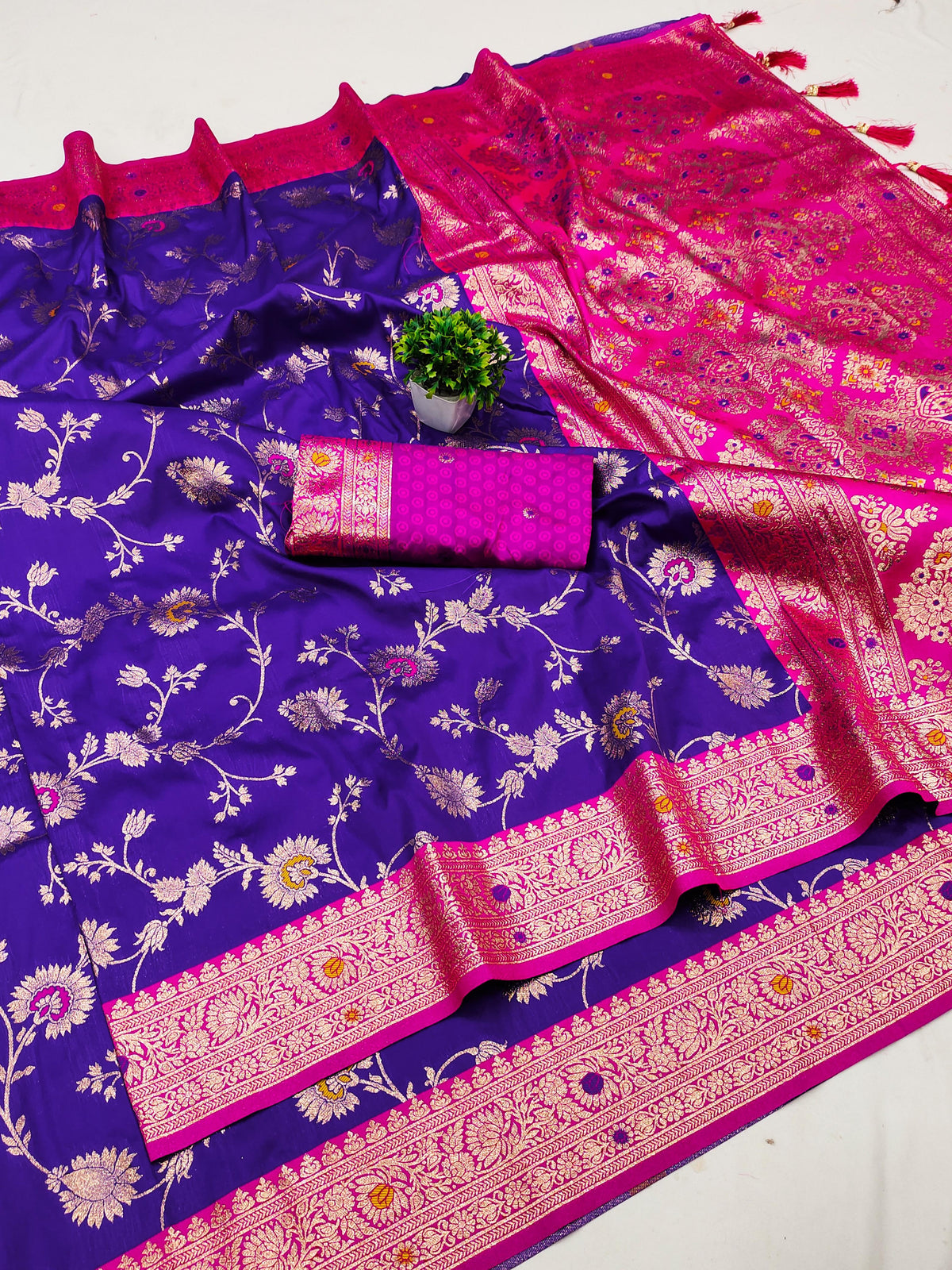 Royal Blue and Pink Banarasi Silk Saree Timeless Elegance saree for women