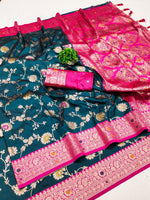 Exquisite Teal and Pink Banarasi Silk Saree Regal Blend of Tradition Elegance saree