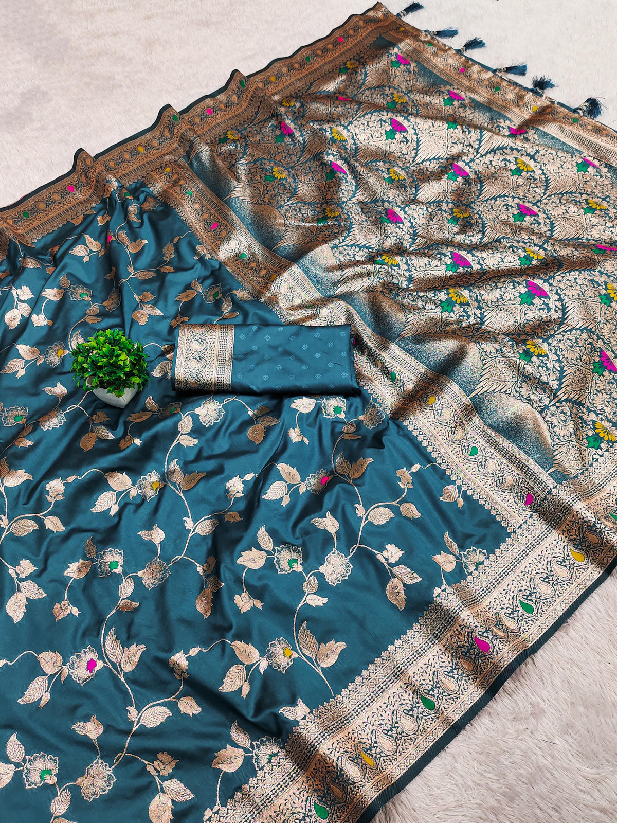 Elegant Teal Blue Banarasi Silk Saree Timeless Masterpiece