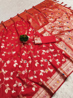 Exquisite Red Banarasi Silk with Intricate Zari Weaving Saree For Women