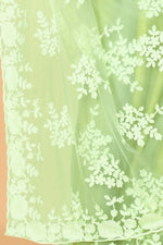 Light Green Soft Net Beads Work Motif net Embroidery Cut Work C-Pallu Saree