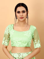 Light Green Soft Net Beads Work Motif net Embroidery Cut Work C-Pallu Saree