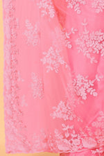 Pink Soft Net Beads Work Motif net Embroidery Cut Work C-Pallu Saree