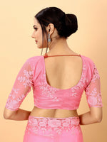 Pink Soft Net Beads Work Motif net Embroidery Cut Work C-Pallu Saree