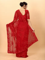 Red Soft Net Beads Work Motif net Embroidery Cut Work C-Pallu Saree