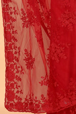 Red Soft Net Beads Work Motif net Embroidery Cut Work C-Pallu Saree