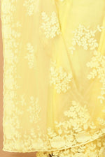Yellow Net Beads Work Motif net Embroidery Cut Work C-Pallu Saree