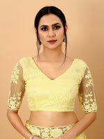 Yellow Net Beads Work Motif net Embroidery Cut Work C-Pallu Saree