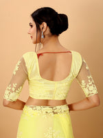 Yellow Net Beads Work Motif net Embroidery Cut Work C-Pallu Saree