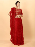 Red Color Ethnic Motif Bordr Beads Work All Over Net Embroidery Party wear Saree