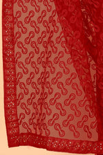 Red Color Ethnic Motif Bordr Beads Work All Over Net Embroidery Party wear Saree
