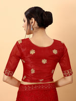 Red Color Ethnic Motif Bordr Beads Work All Over Net Embroidery Party wear Saree