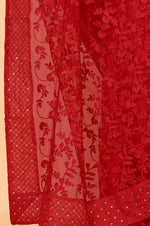 Red Color Ethnic Motif Borer Beads Work All Over Net Embroidery Party wear Saree