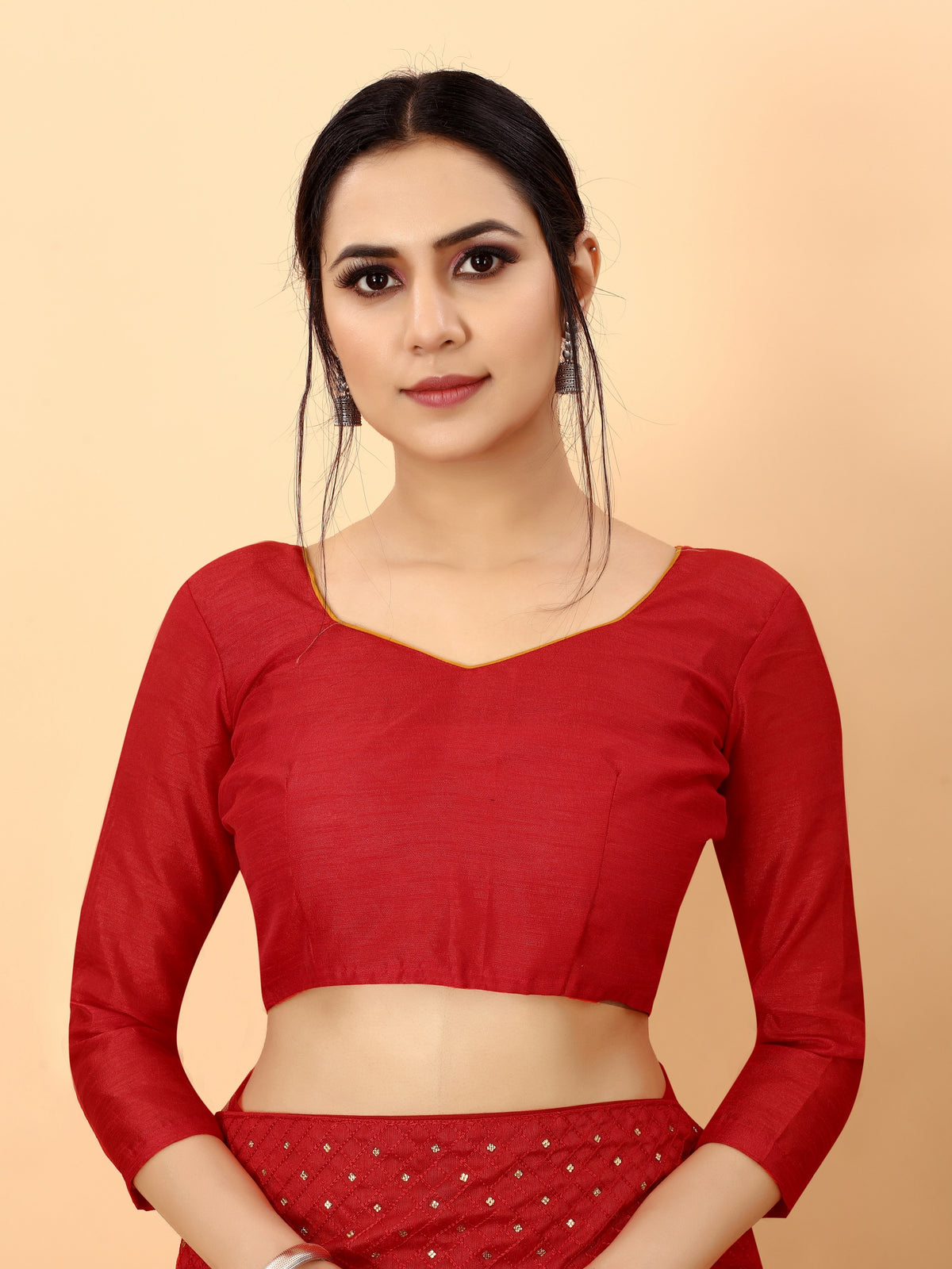 Red Color Ethnic Motif Borer Beads Work All Over Net Embroidery Party wear Saree