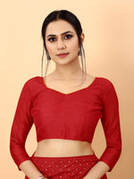 Red Color Ethnic Motif Borer Beads Work All Over Net Embroidery Party wear Saree